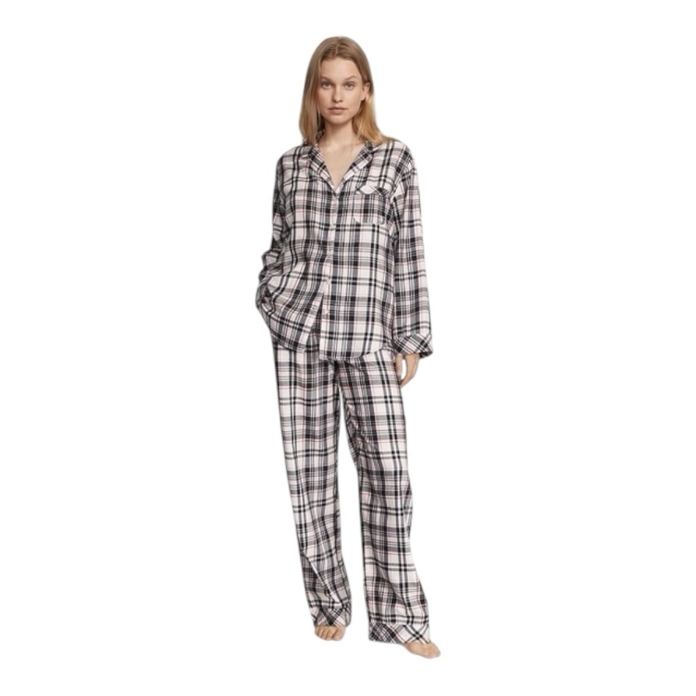 Victorias Secret Flannel PJ set pink black small